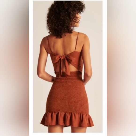 Abercrbie & Fitch Linen Blend Burnt Orange Smocked Mini Dress | Xs Petite - Picture 2 of 6